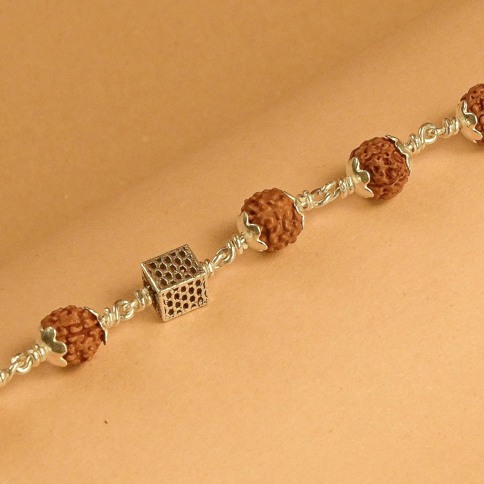 Rudraksha Bracelet with Silver Square Cylinder Bead