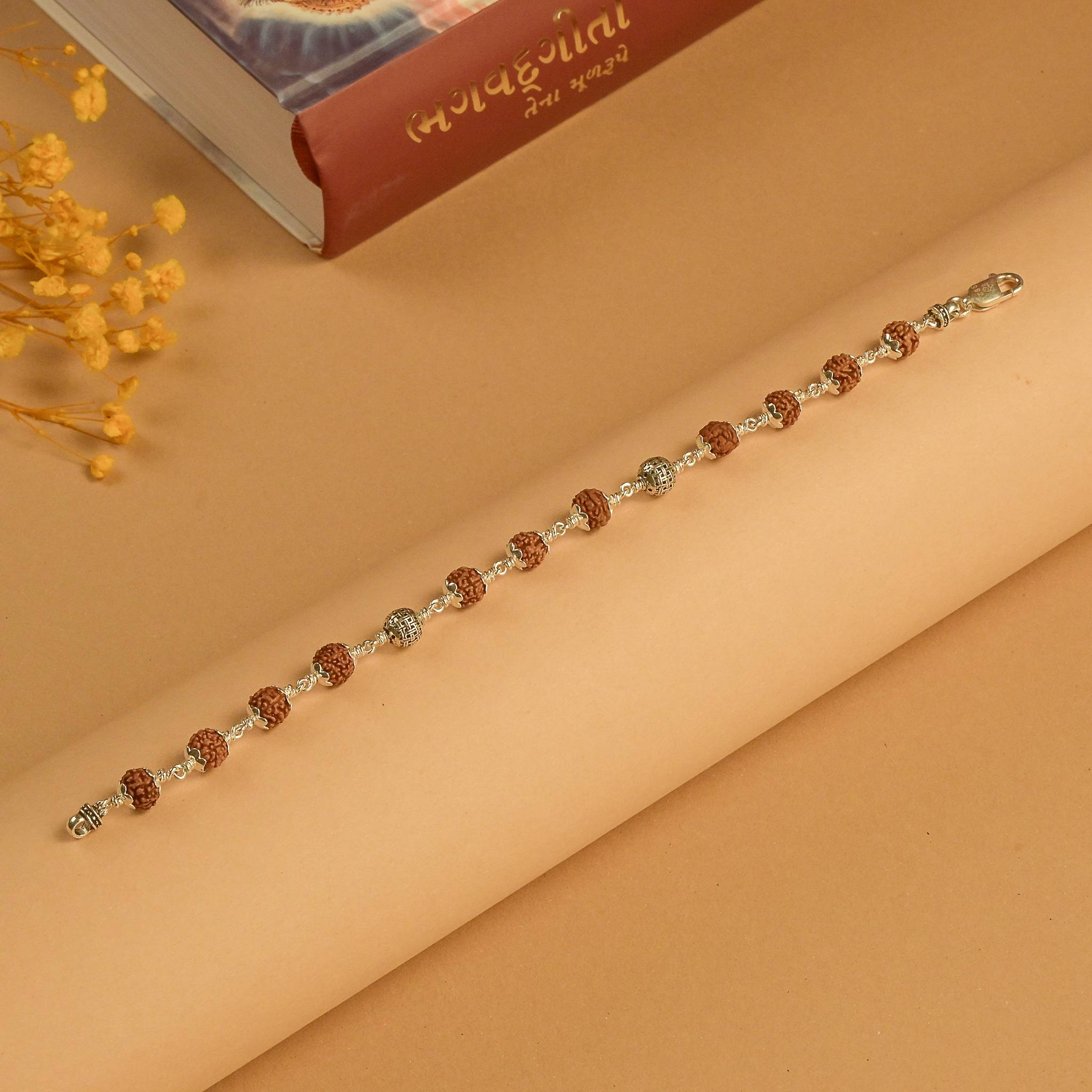 Rudraksha With  Silver Heavy Beads Bracelet.