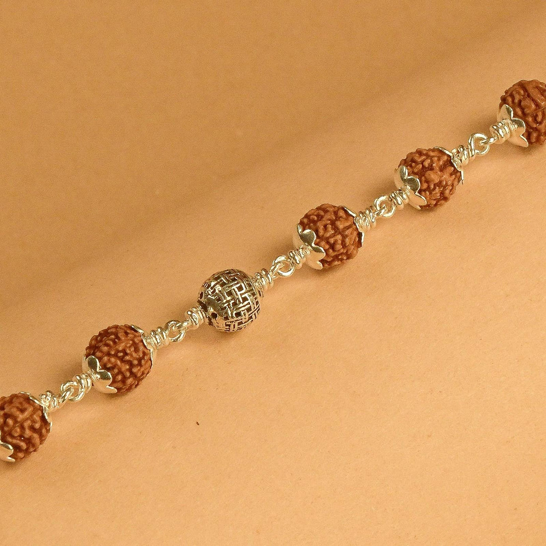 Rudraksha With  Silver Heavy Beads Bracelet