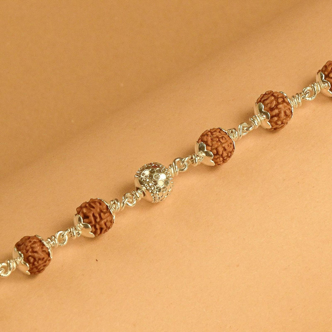 Rudraksha Textured CNC Silver Bracelet