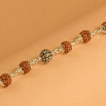 Rudraksha With Silver Flower Beads Bracelet