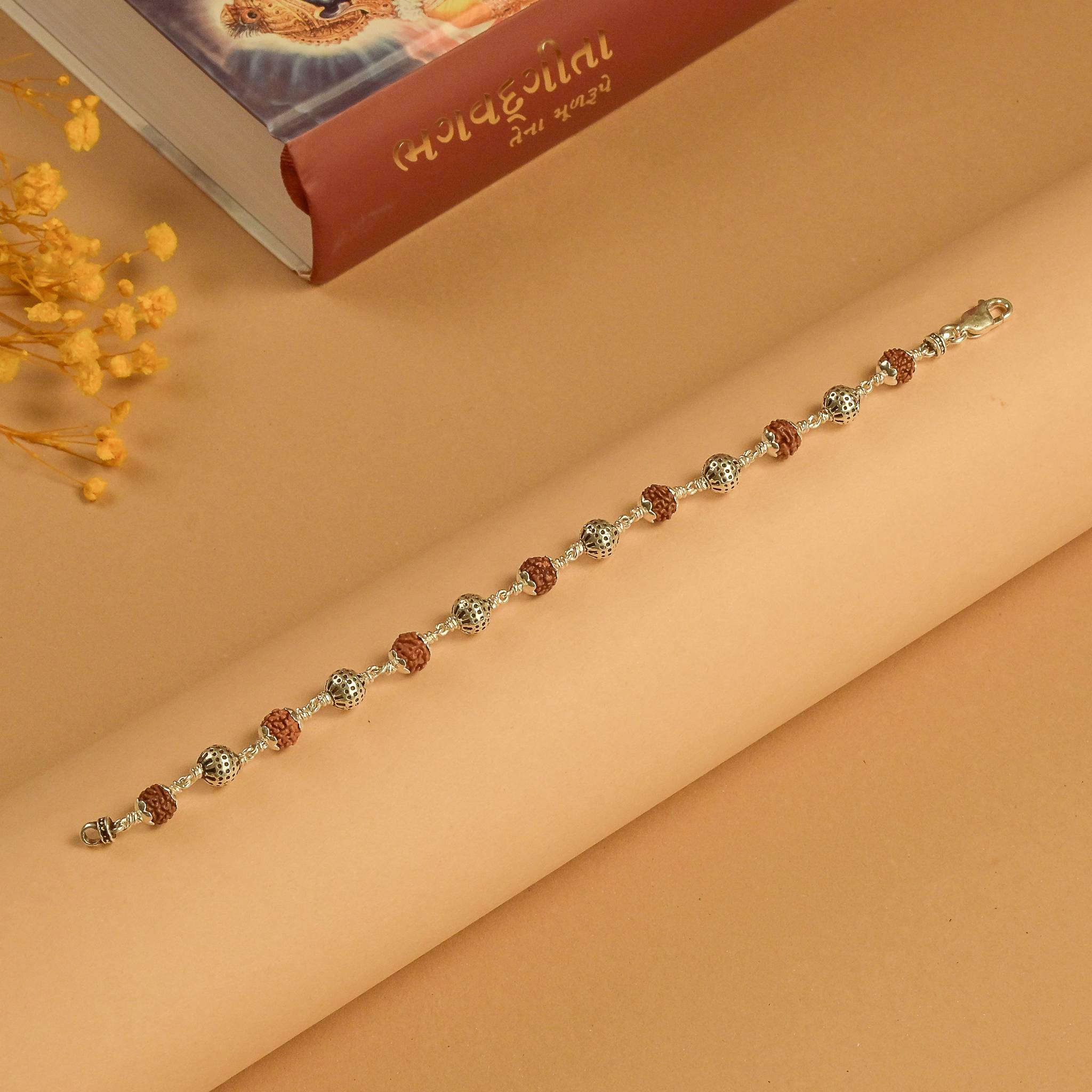 92.5 Silver Textured Round Rudraksha Bracelet