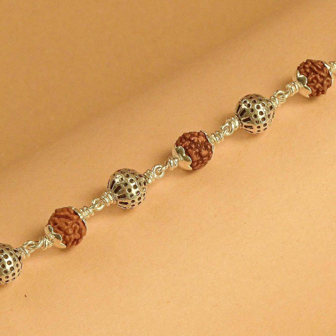 Rudraksha Bracelet with Textured Round Silver Beads