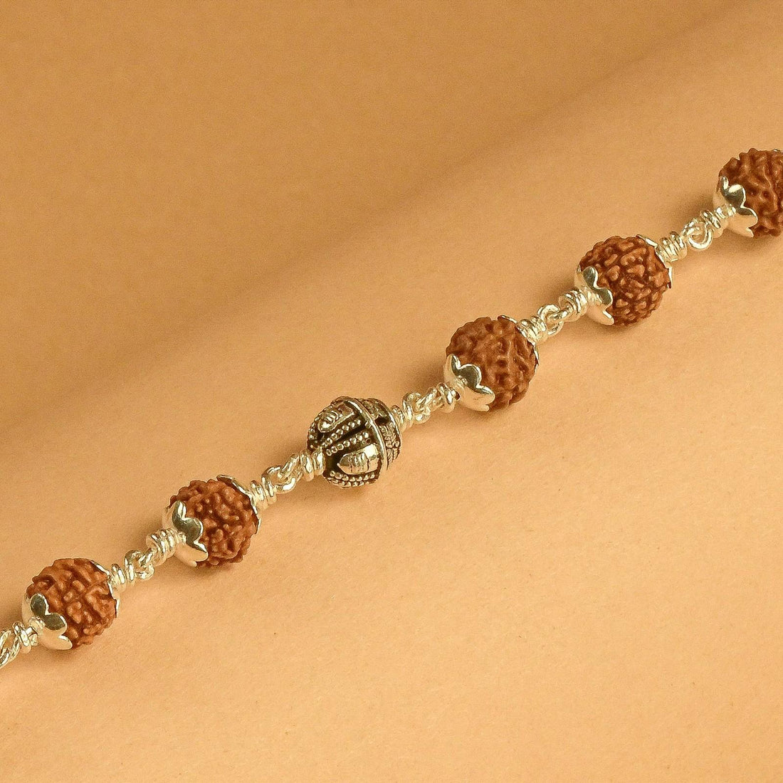 Rudraksha With Silver Shivling Beads Bracelet