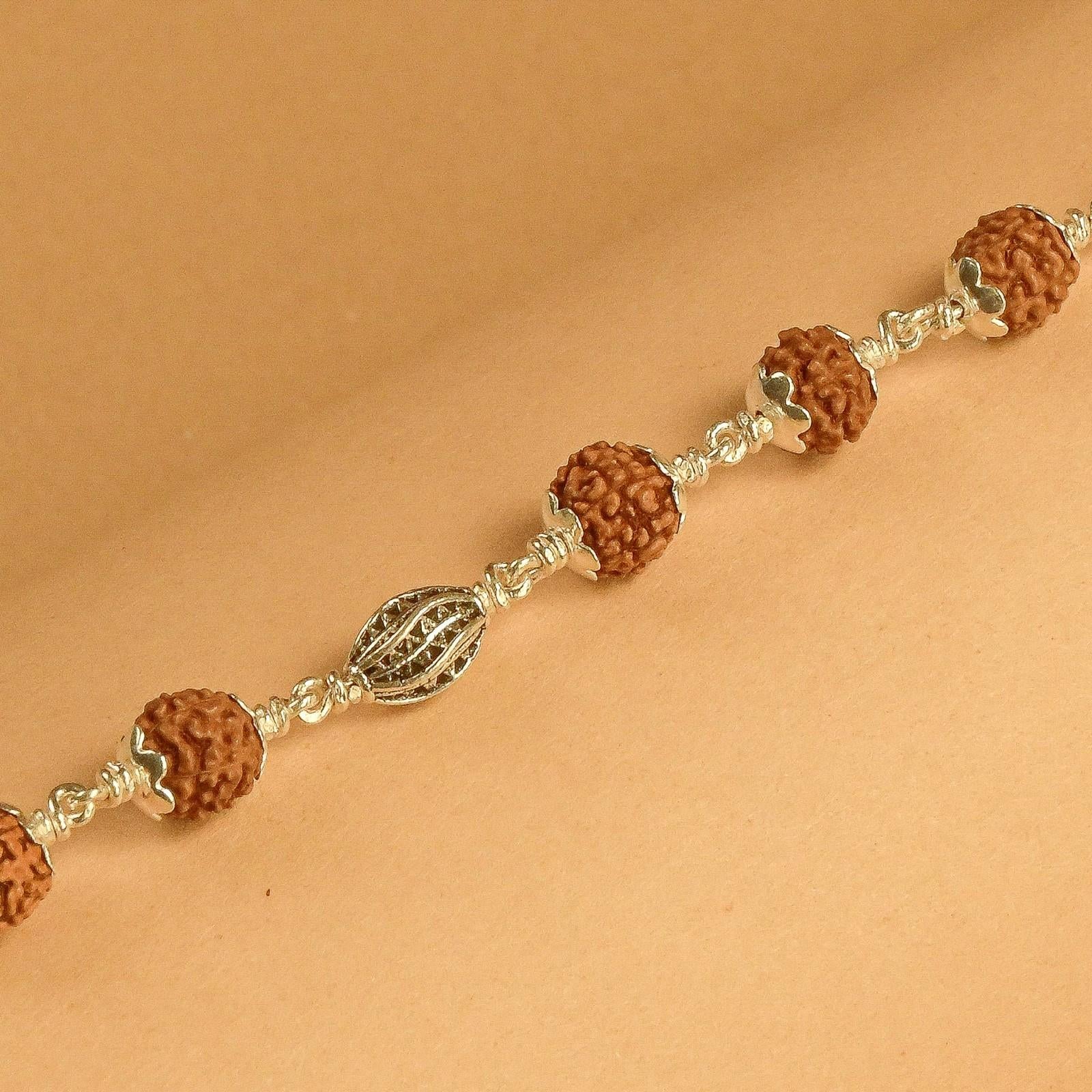 Rudraksha Silver Marqurise Beads Bracelet