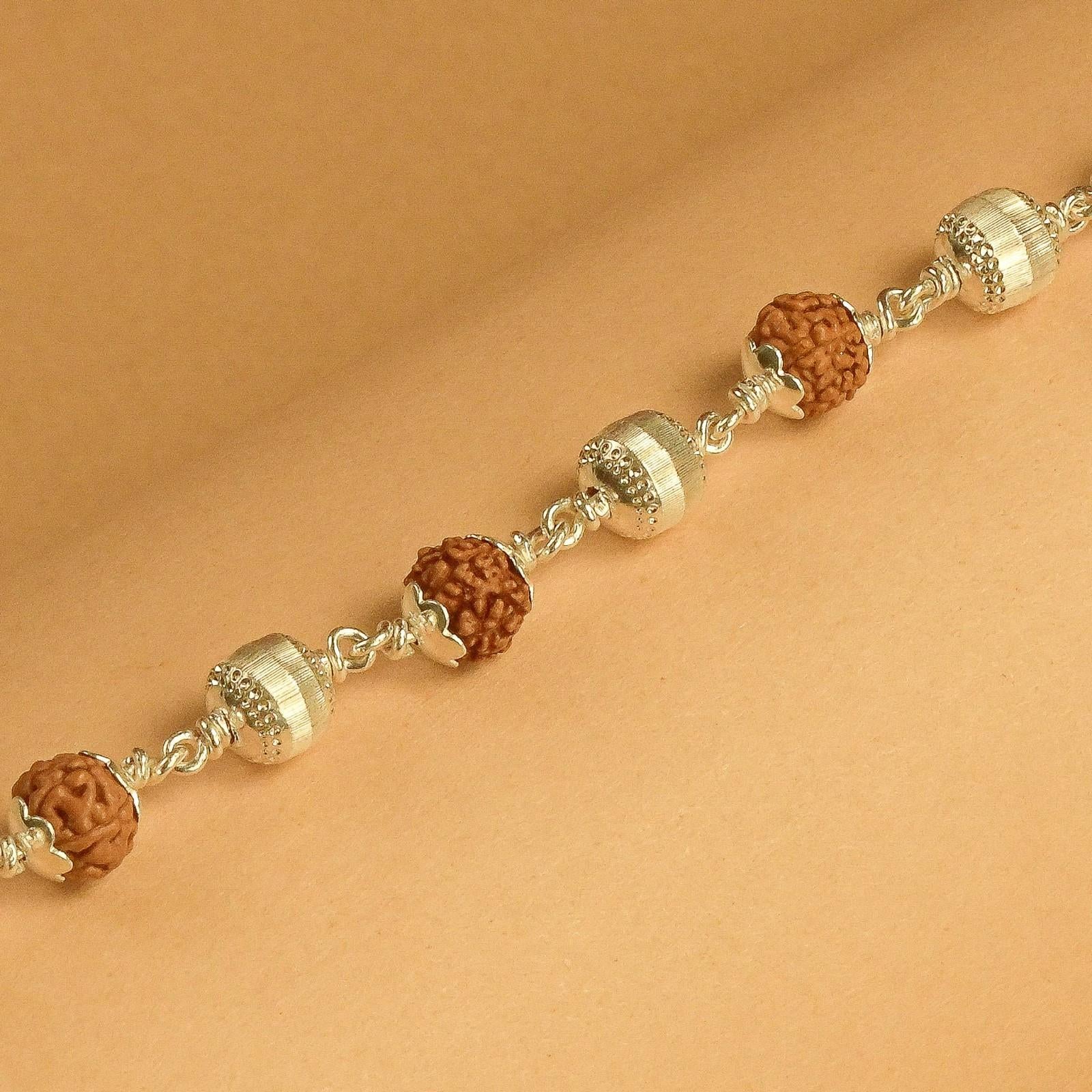 Rudraksha Bracelet with Cylindrical CNC Silver Beads