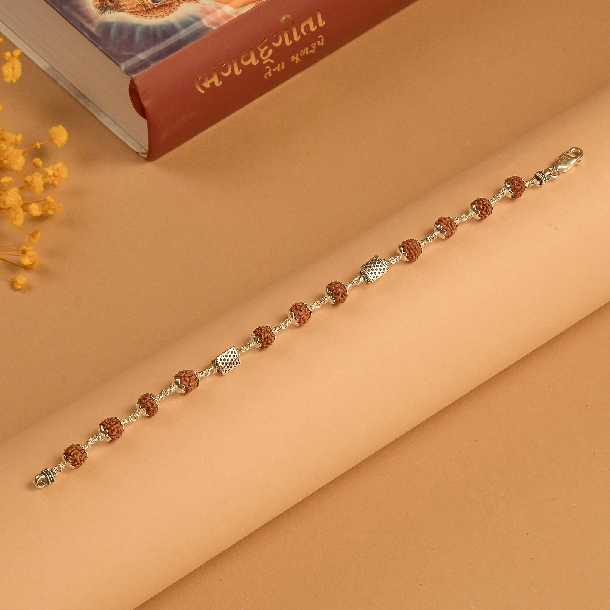 Rudraksha Bracelet with Triangle Silver Beads
