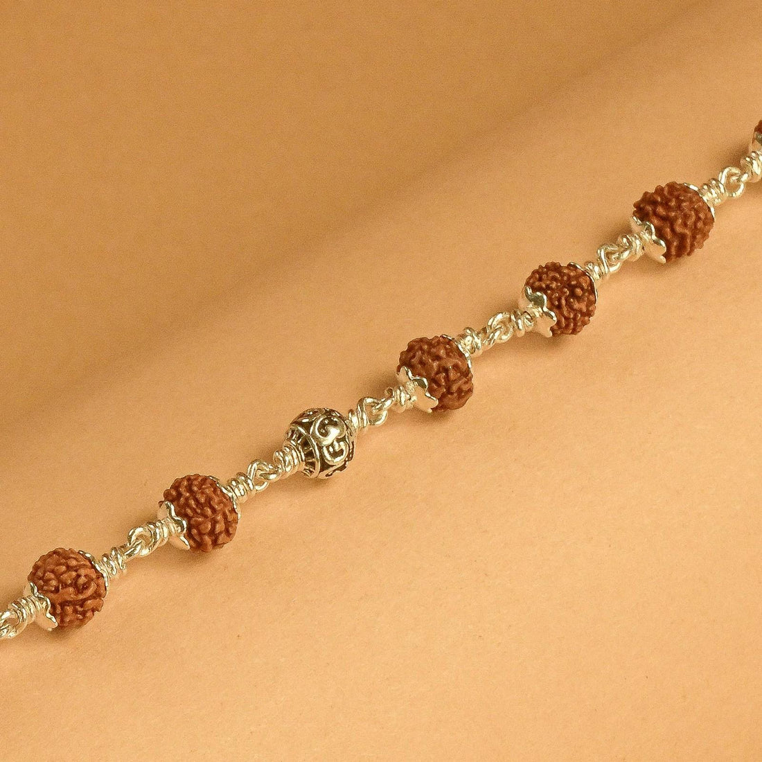 Rudraksha With Silver Om Beads Bracelet