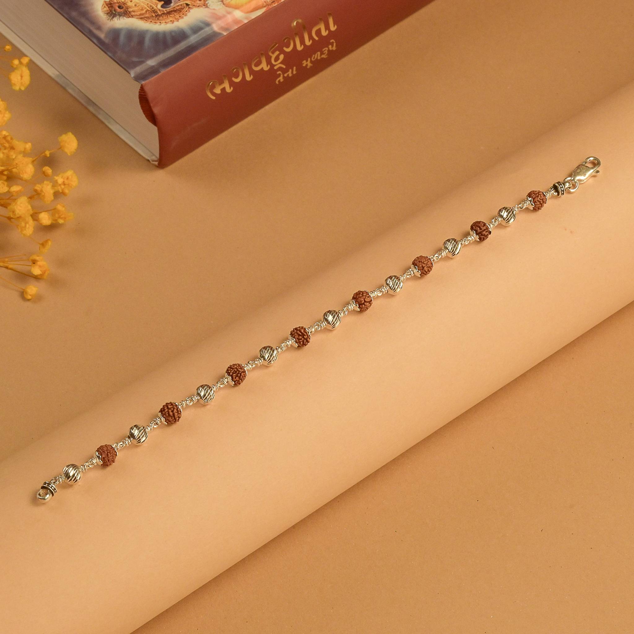 Silver Textured Rudraksha Bracelet
