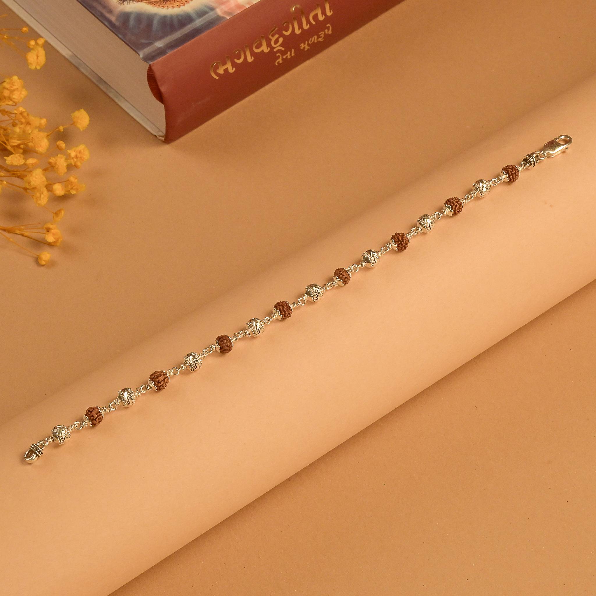 Textured Silver CNC Rudraksha Bracelet