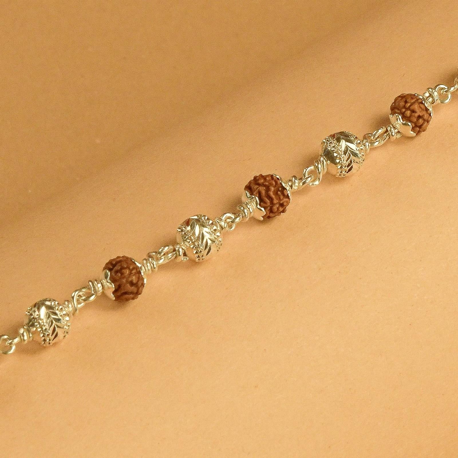 Textured Silver CNC Rudraksha Bracelet