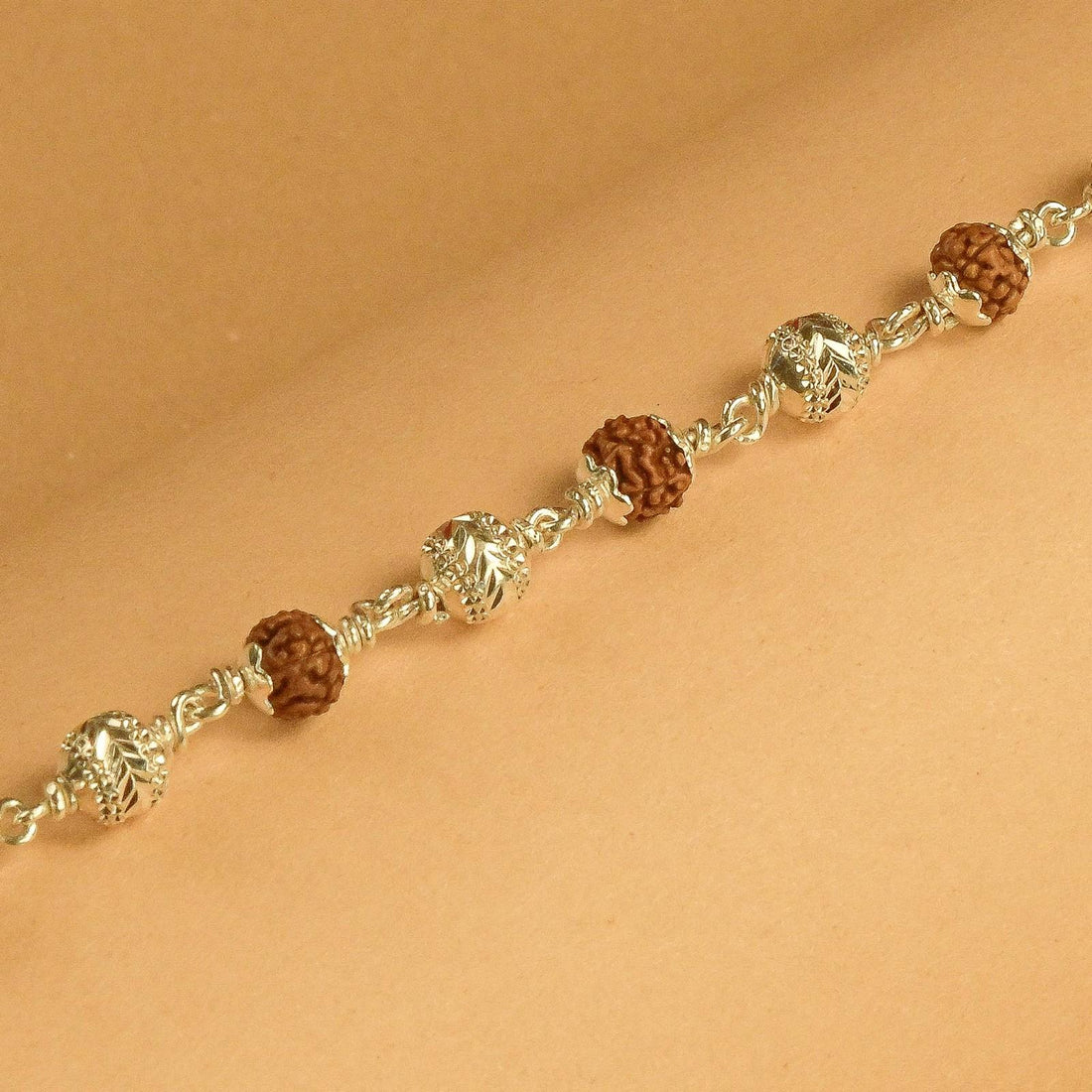 Textured Silver CNC Rudraksha Bracelet