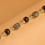 Karungali With Oval Om Beads Silver Bracelet