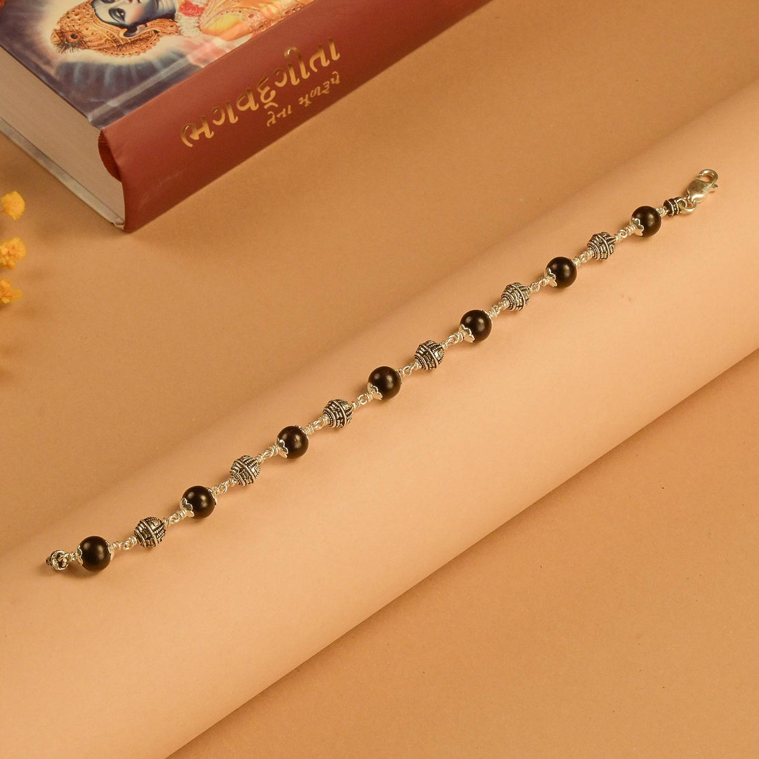 Karungali With Shivling Silver Beads Bracelet