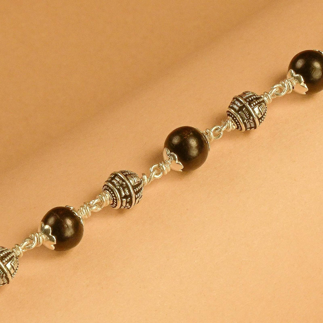 Karungali With Shivling Silver Beads Bracelet