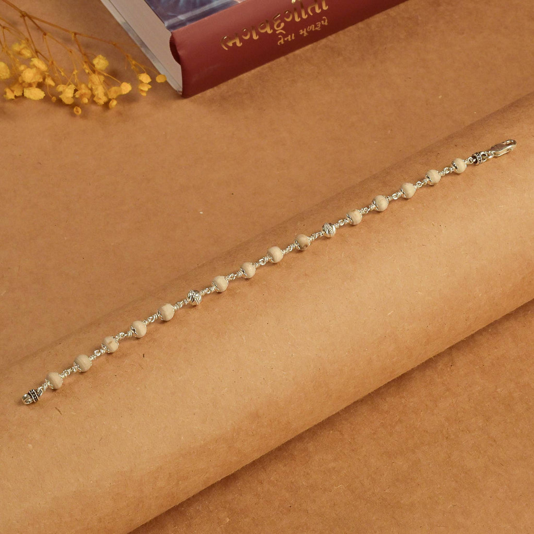 Pure Tulsi Bracelet with Silver CNC Beads