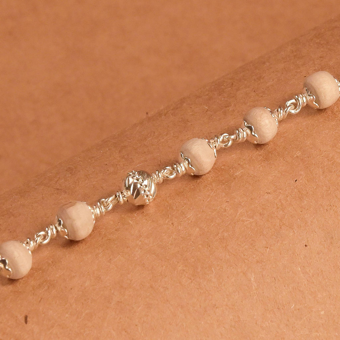 Tulsi Bracelet with Silver CNC Beads