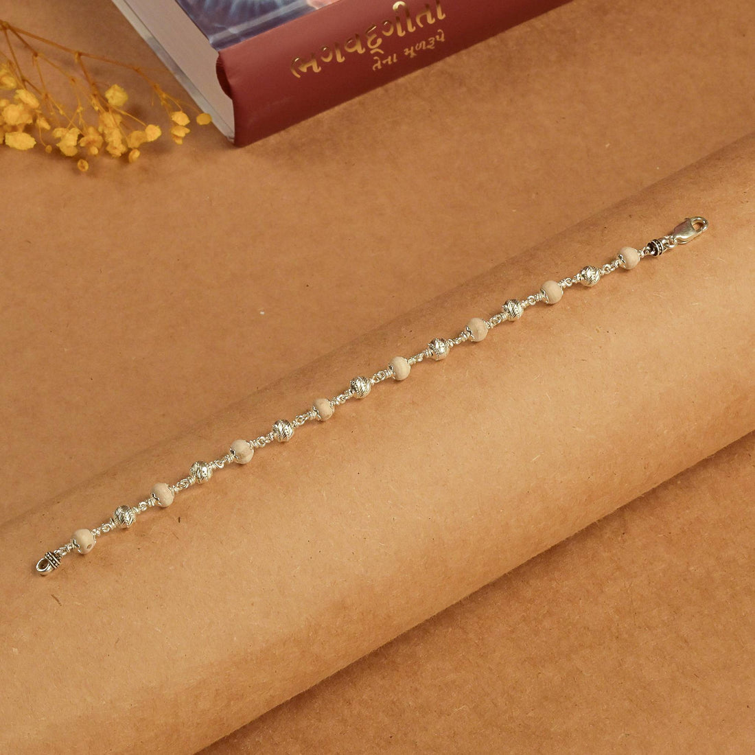 Pure Tulsi Beads & Silver CNC Beads Bracelet