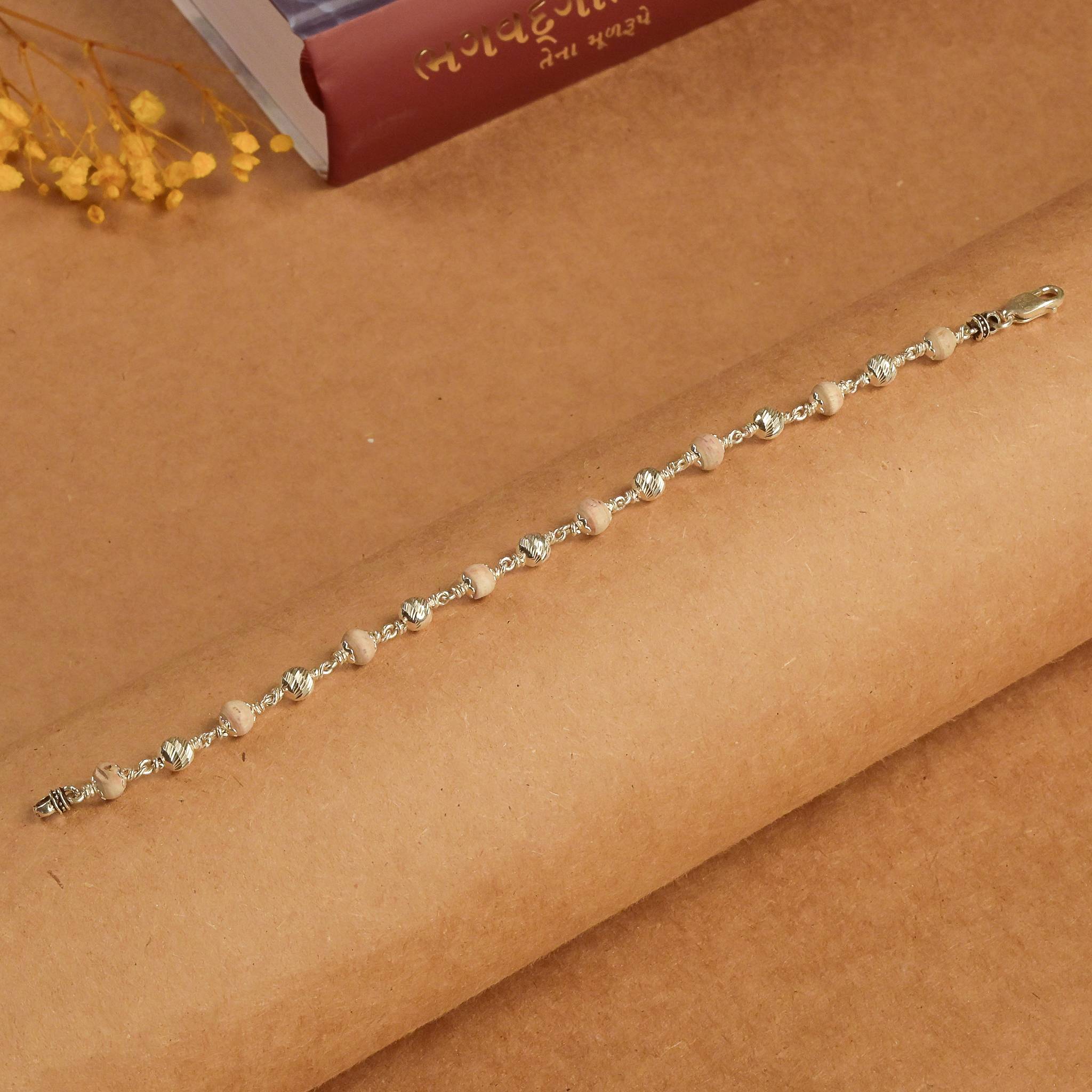 Pure Tulsi Beads Bracelet with Silver CNC Beads