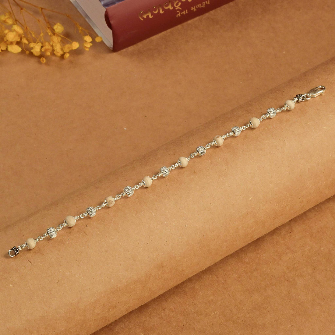 7-8 MM Tulsi With CNC Beads Silver Bracelet