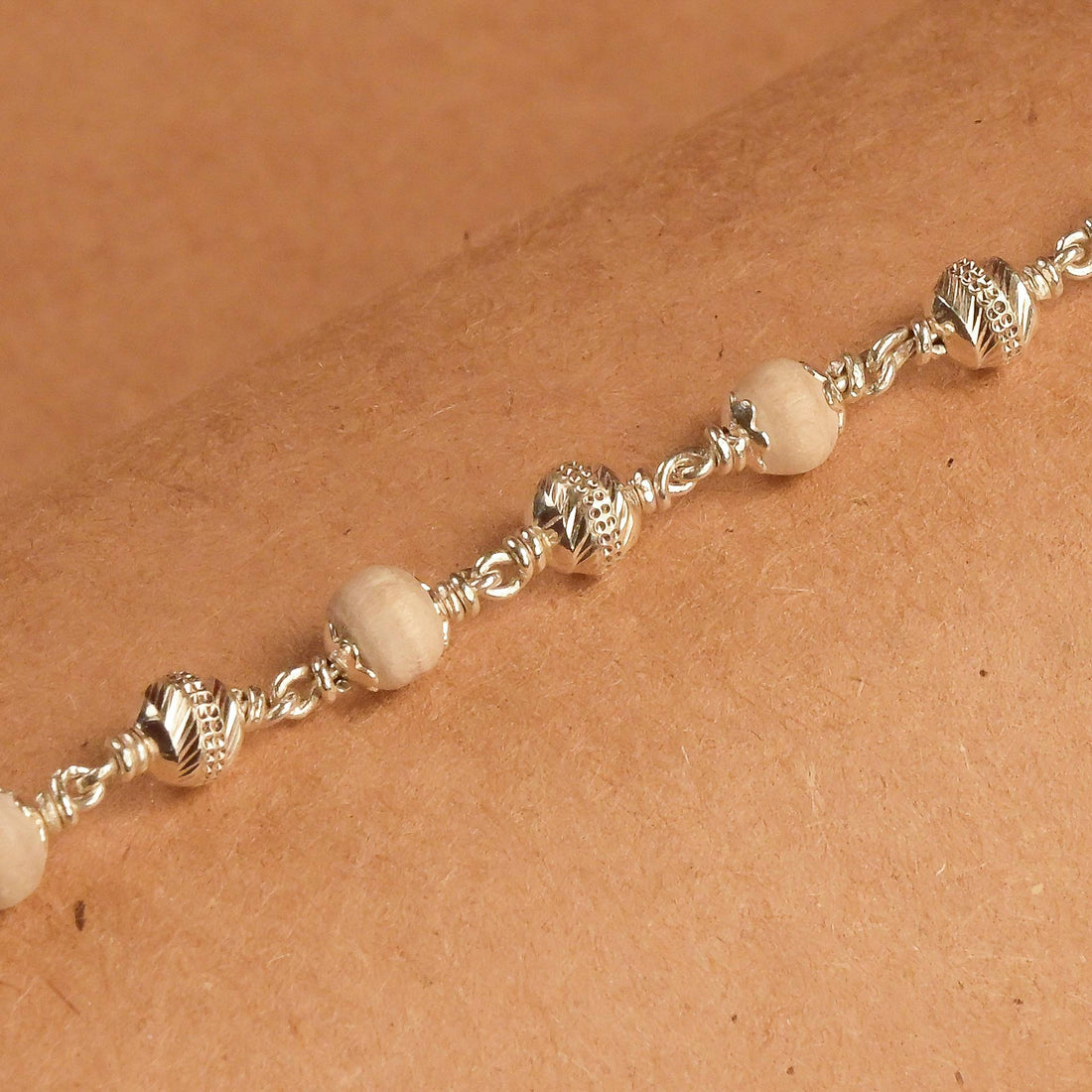 Tulsi With Silver CNC Beads Bracelet
