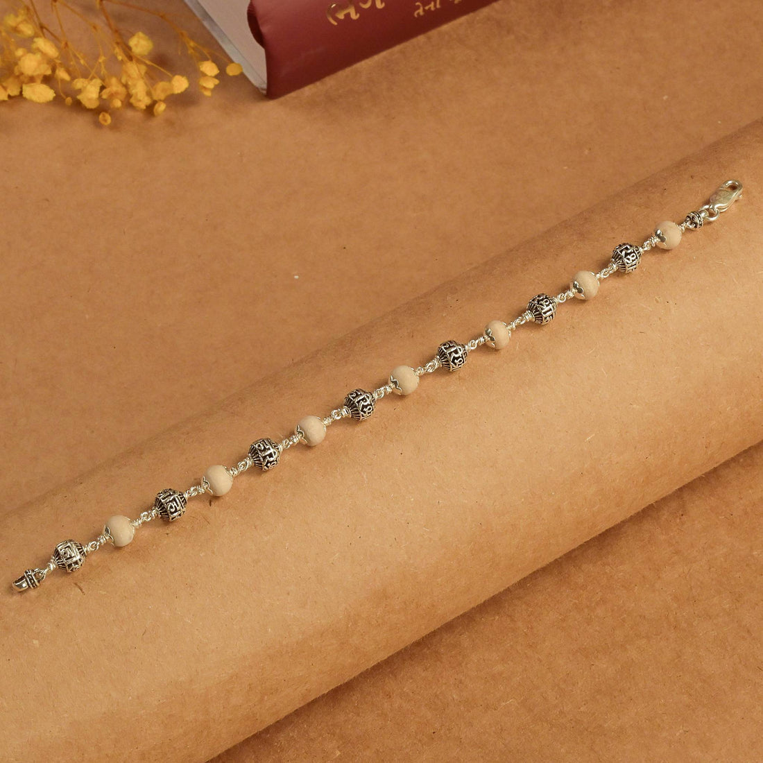 Tulsi With Shree Hari Beads Silver Bracelet