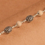 Tulsi With Silver Oval Om Beads Bracelet
