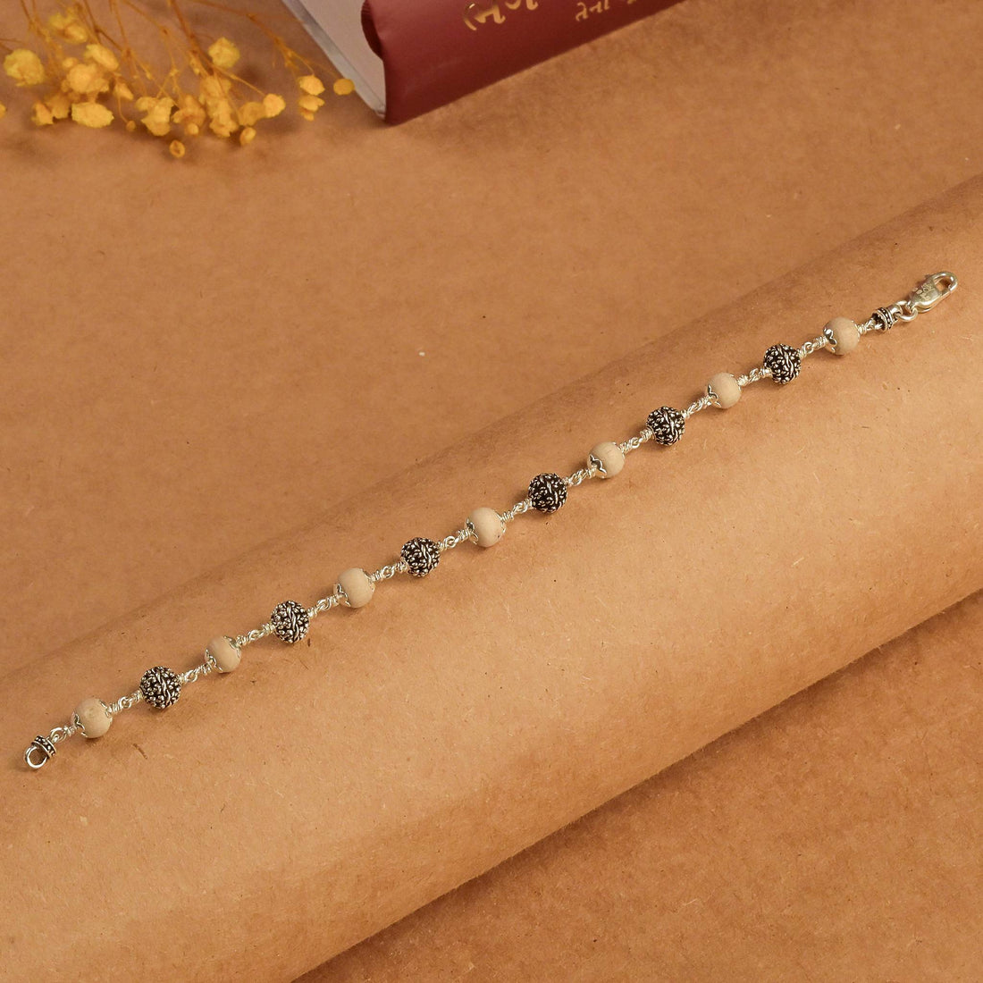 Tulsi With Flower Silver Beads Bracelet