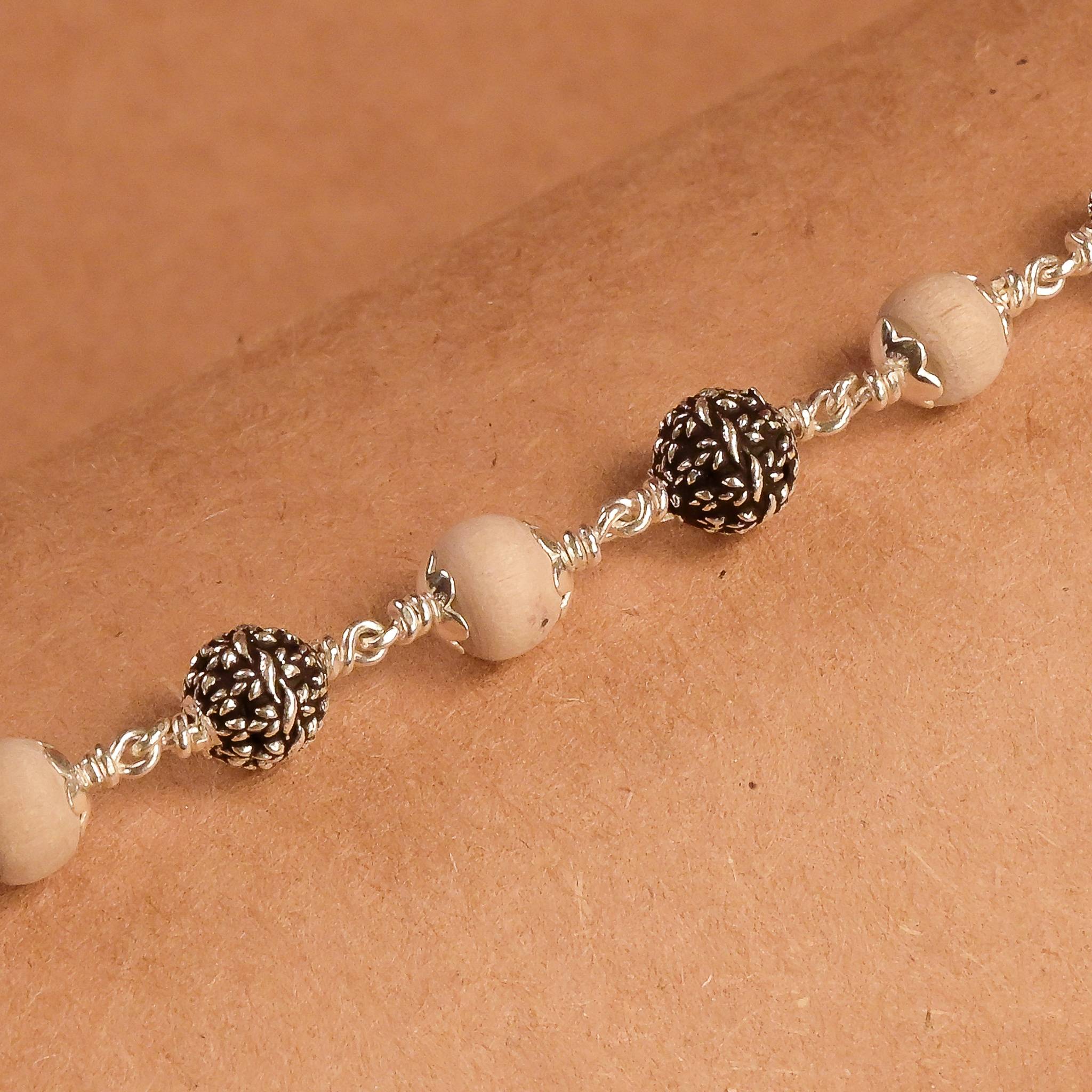Tulsi With Flower Silver Beads Bracelet