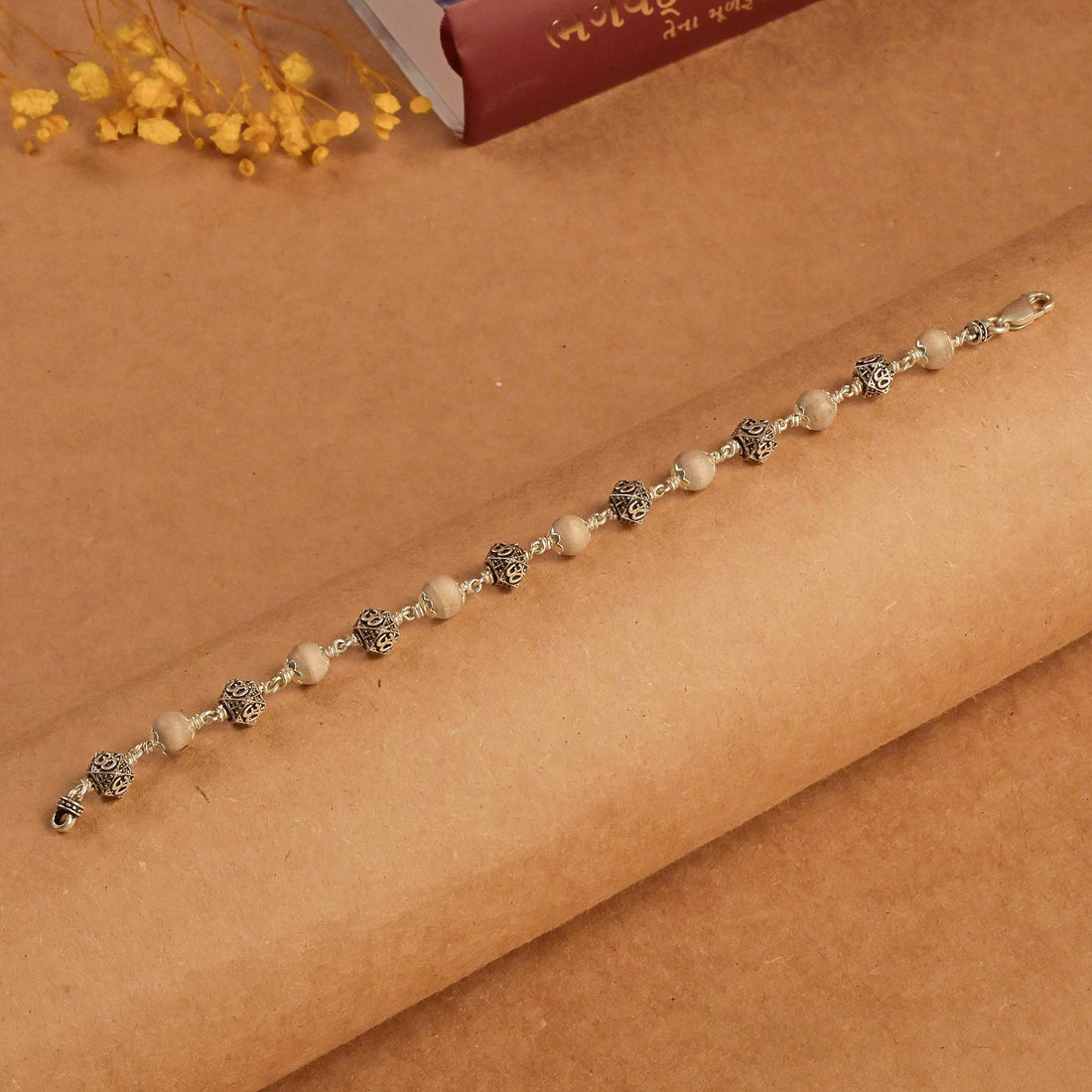 Tulsi With Silver Hexagon Beads Bracelet