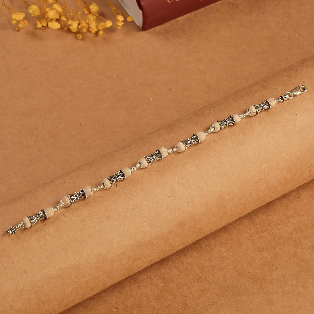 Tulsi With Damru Beads Silver Bracelet