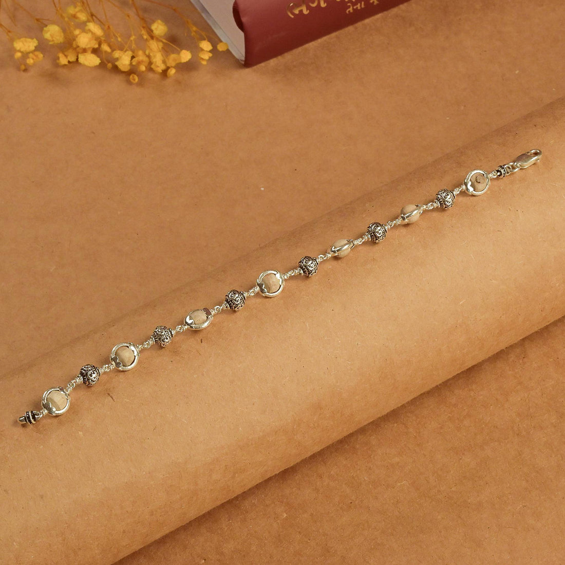 Tulsi Capping With Om Silver Bead Bracelet