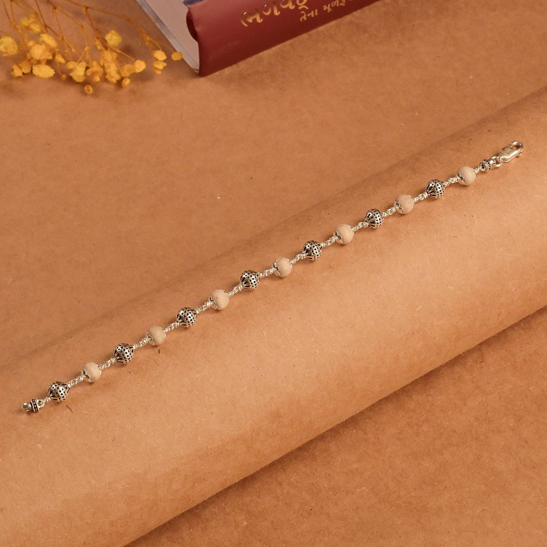 Tulsi With Round Silver Beads Bracelet