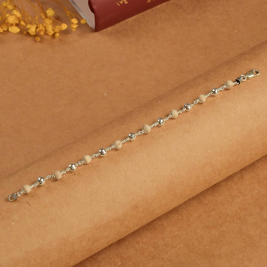 Tulsi With CNC Beads Silver Bracelet