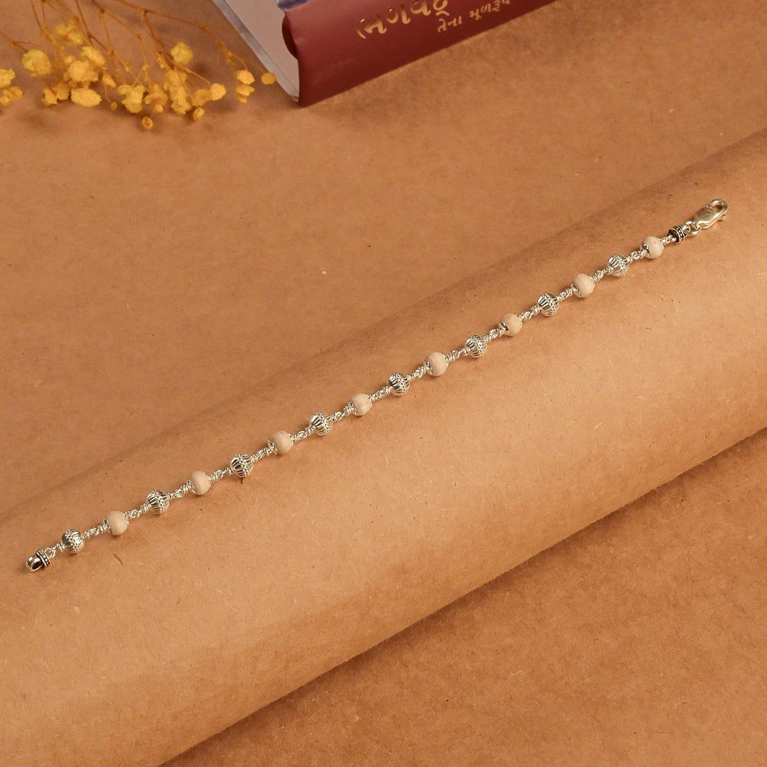 Tulsi With CNC Beads Silver Bracelet