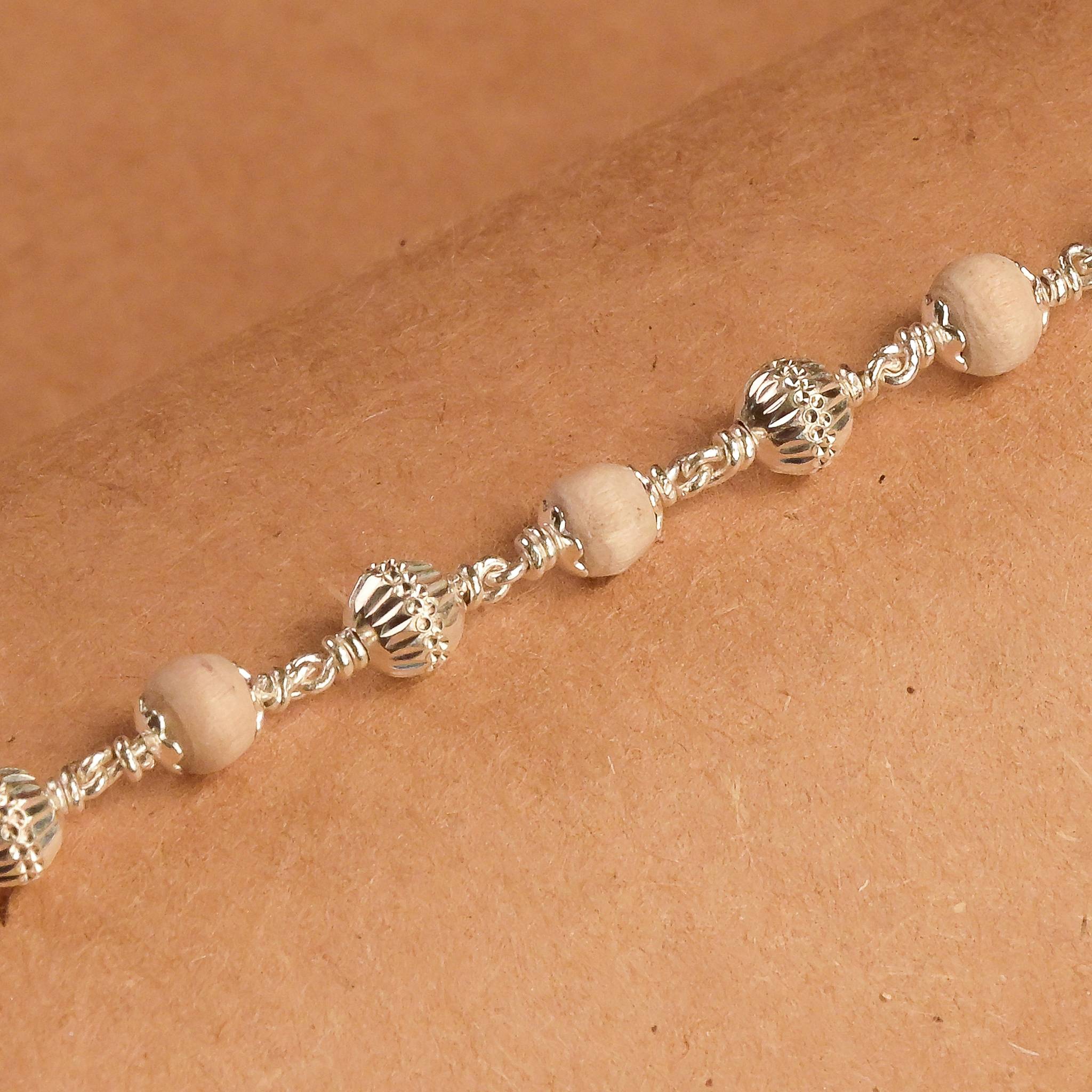 Tulsi With CNC Beads Silver Bracelet