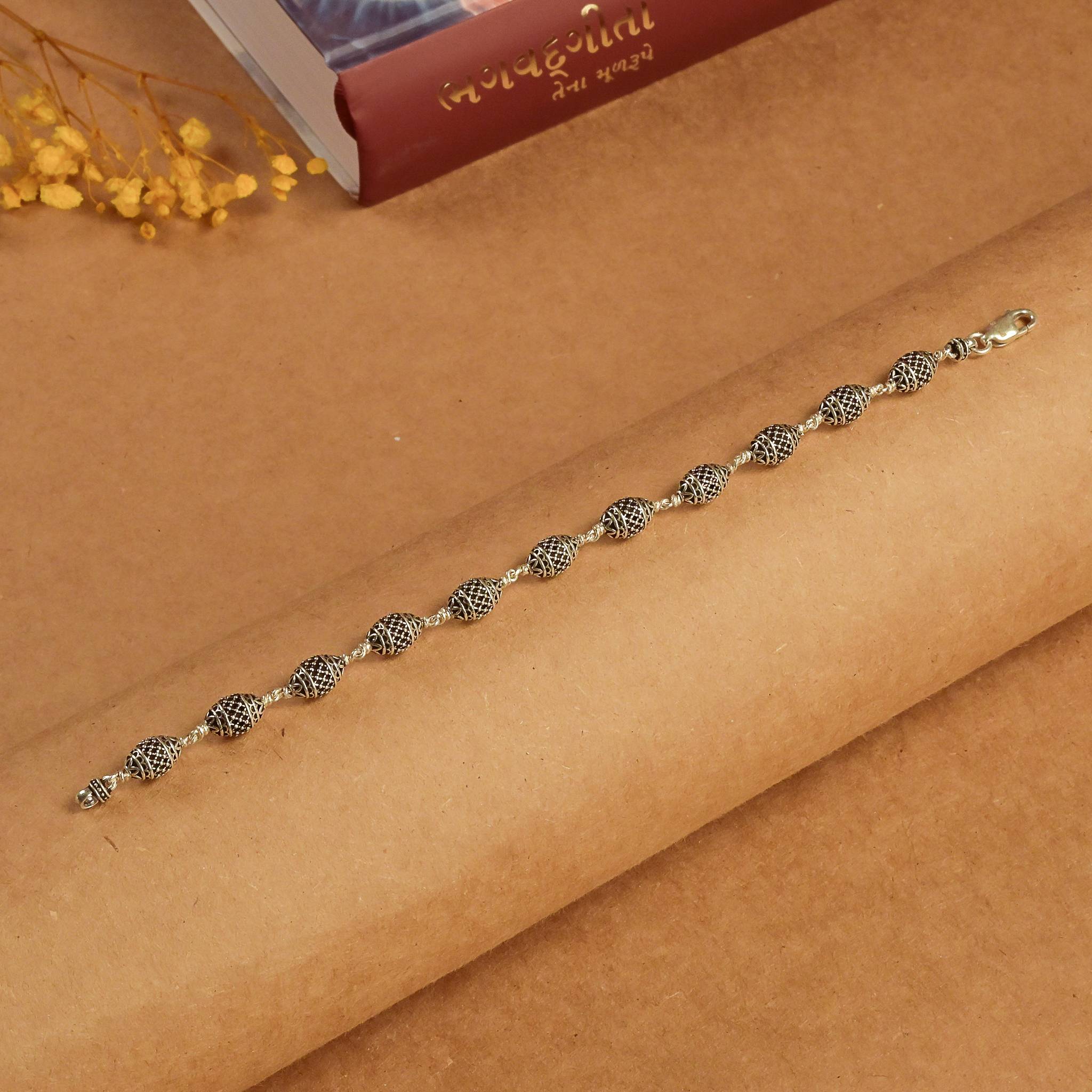 Cylindrical Silver Beads Bracelet