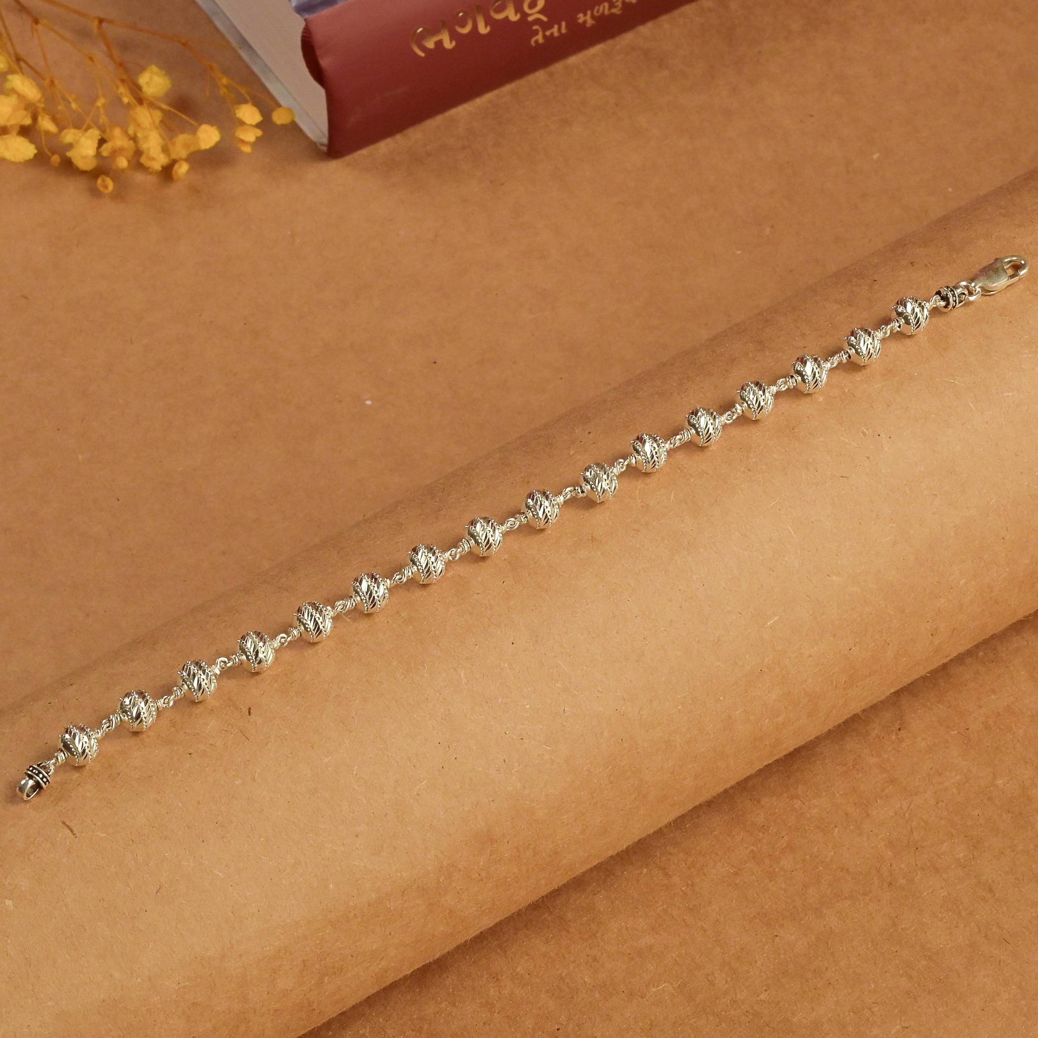 7-8 MM Silver CNC Beads Bracelet