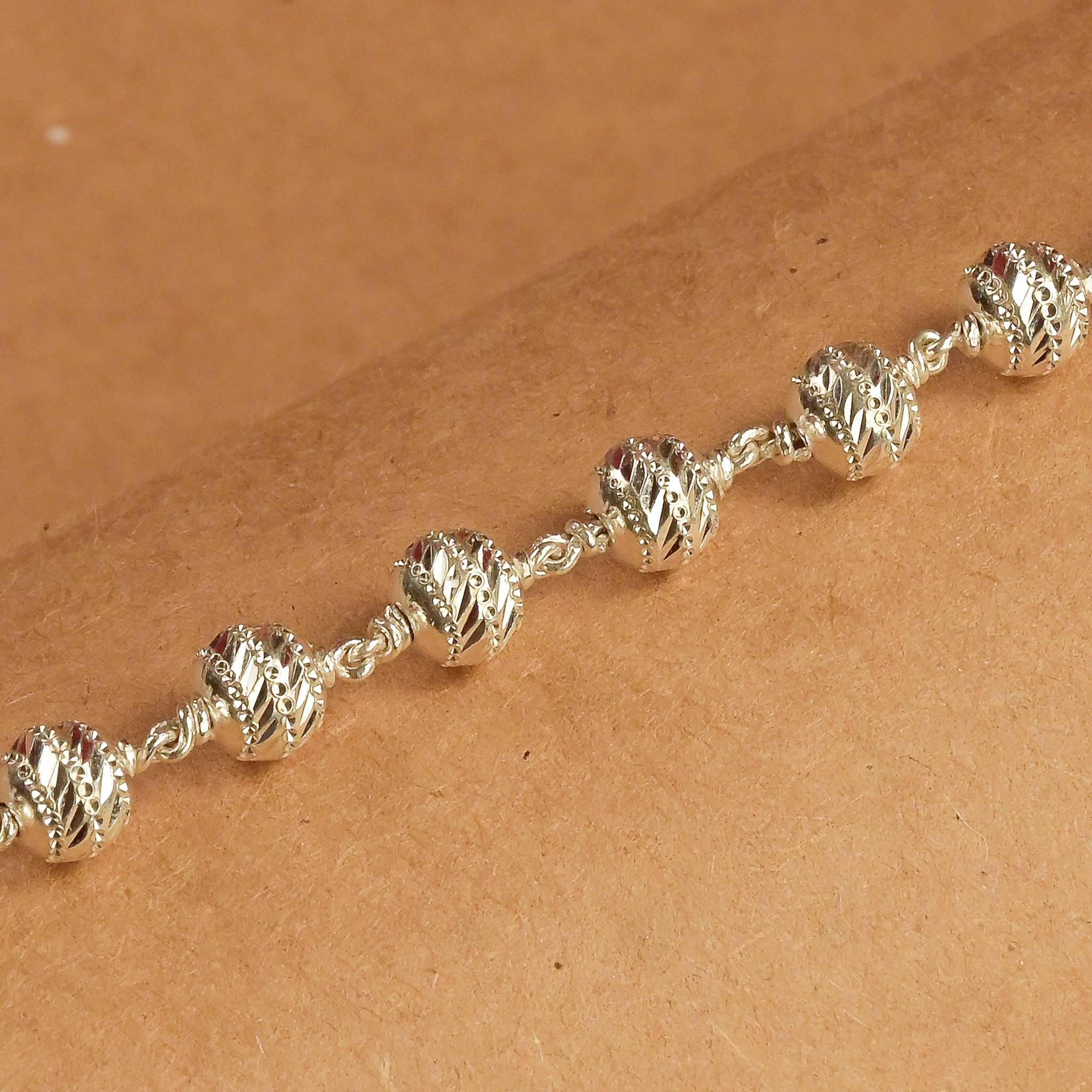 7-8 MM Silver CNC Beads Bracelet