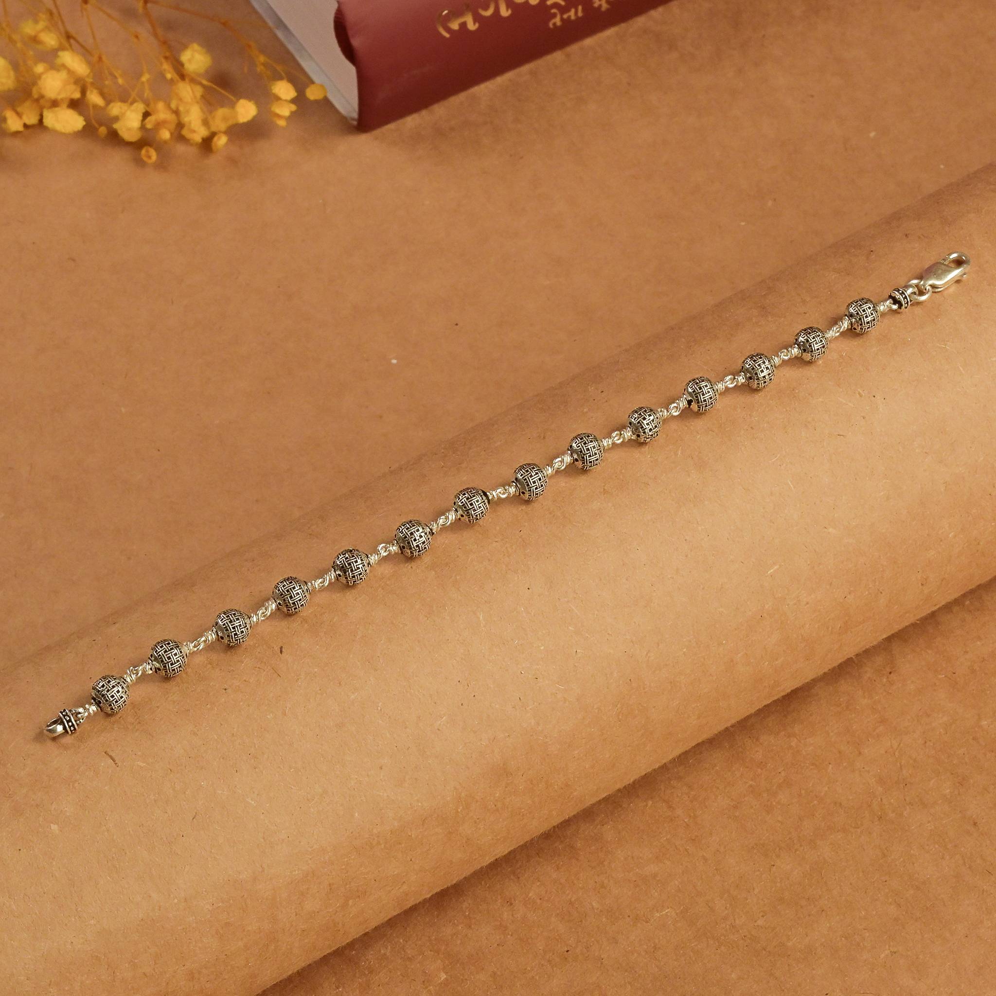 Textured Round Silver Beads Bracelet