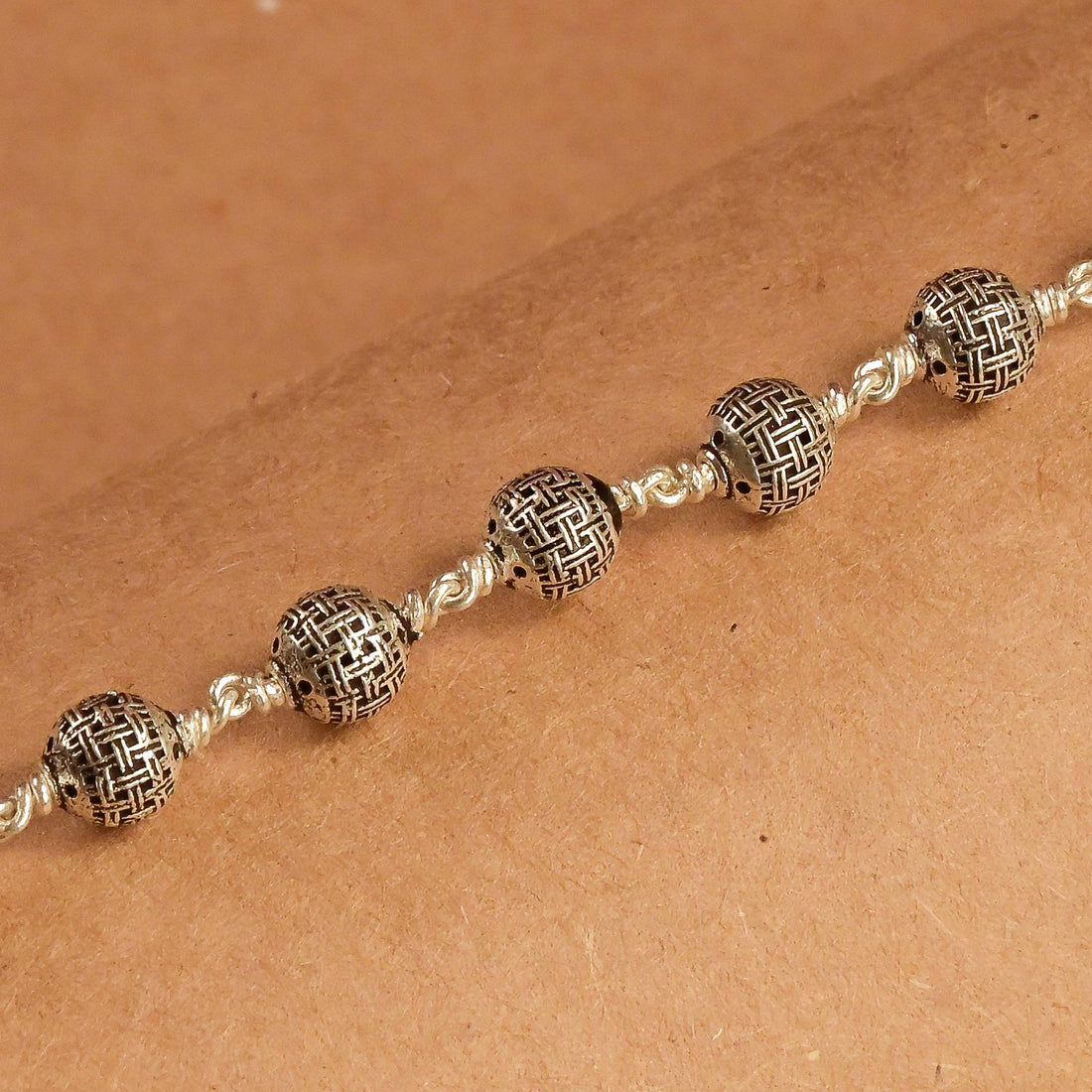 Textured Round Silver Beads Bracelet