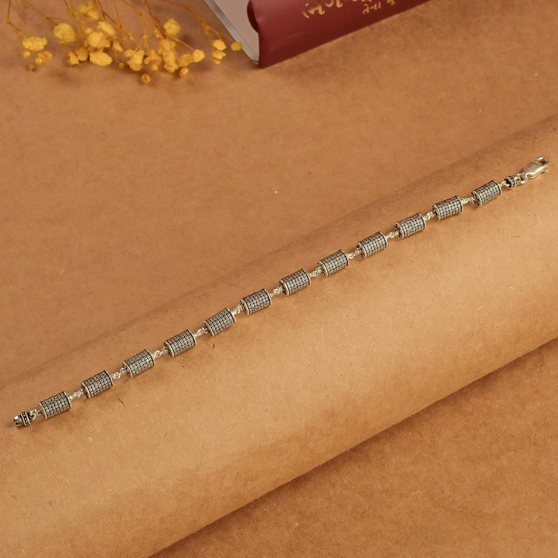 Hollow Cylindrical Silver Beads Bracelet