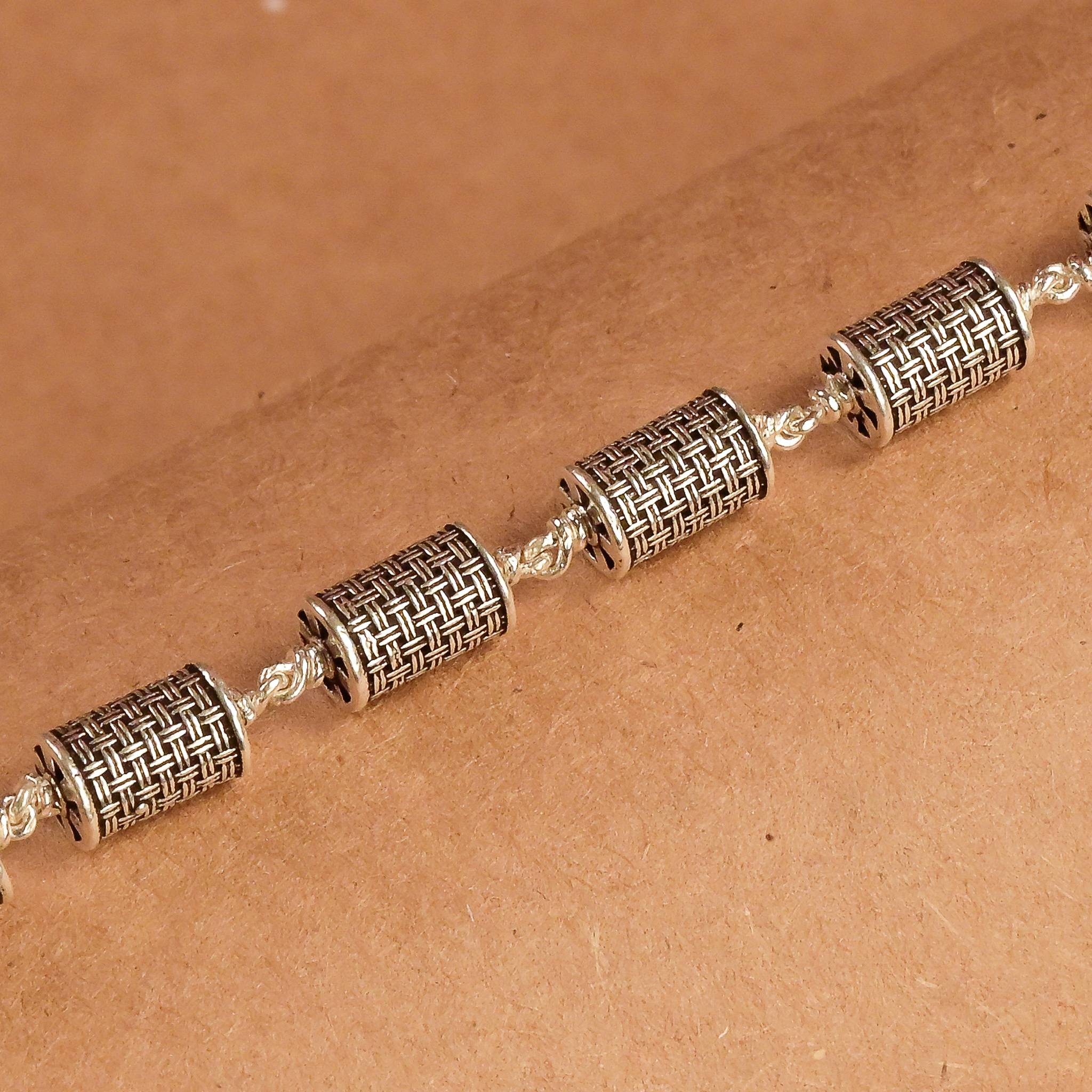 Hollow Cylindrical Silver Beads Bracelet