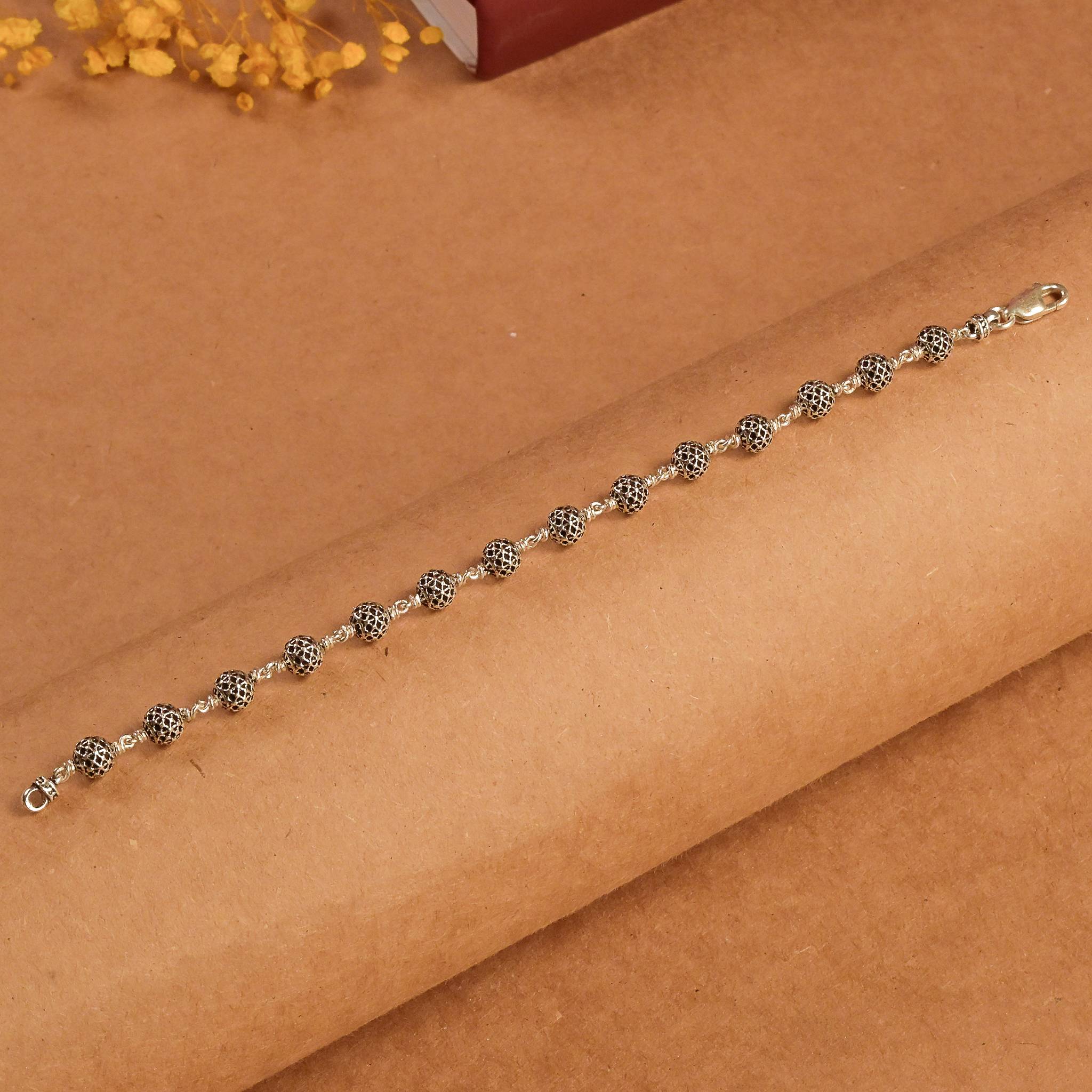 Hollow Round Silver Beads Bracelet.