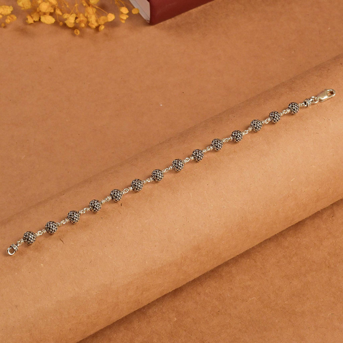 Hollow Round Silver Beads Bracelet.