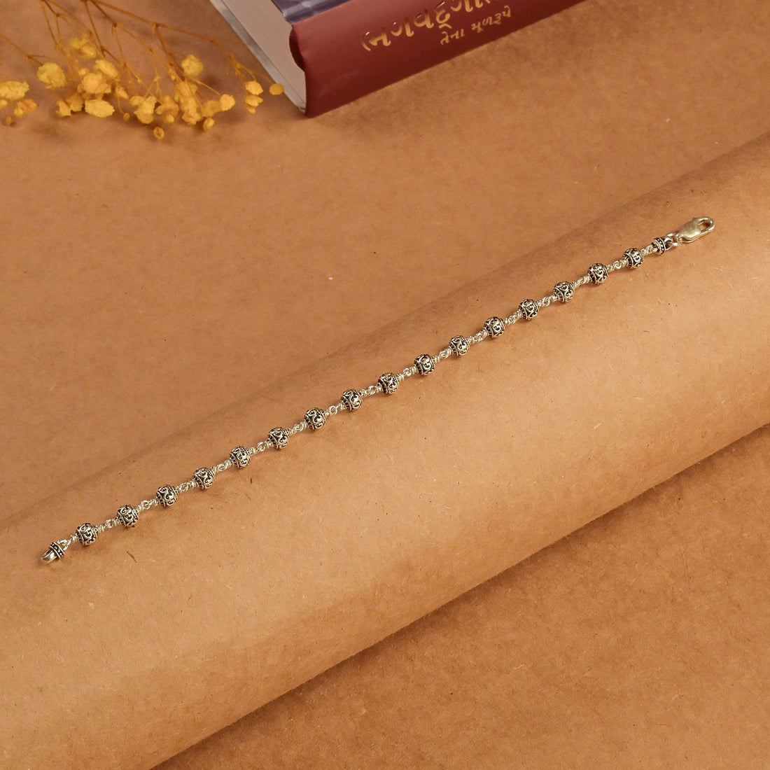 5-6 mm Om Silver Beads Bracelet