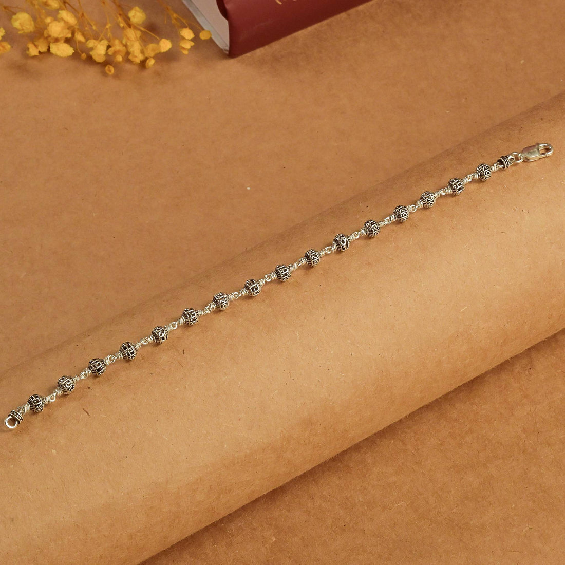 5-6 mm Om Namah Shivay Silver Bead Bracelet