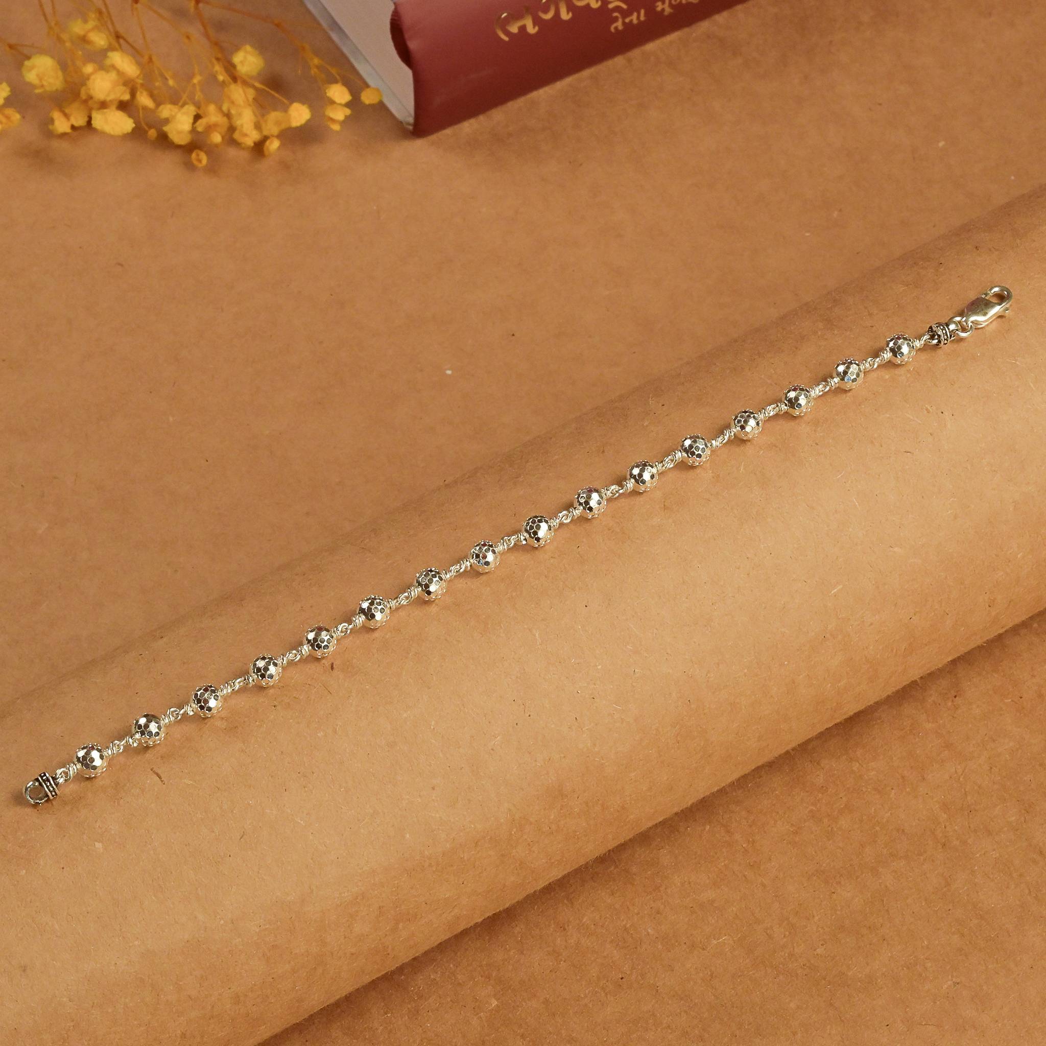 Authentic 5–6 MM CNC Silver Spacer Beads Bracelet