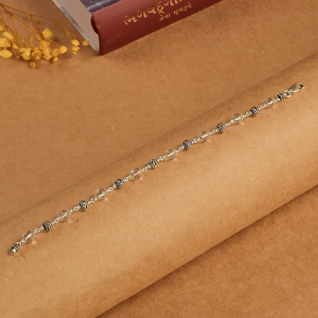 5-6 MM Daimond Cut Sphatik With Om Namah Shivay Beads Bracelet