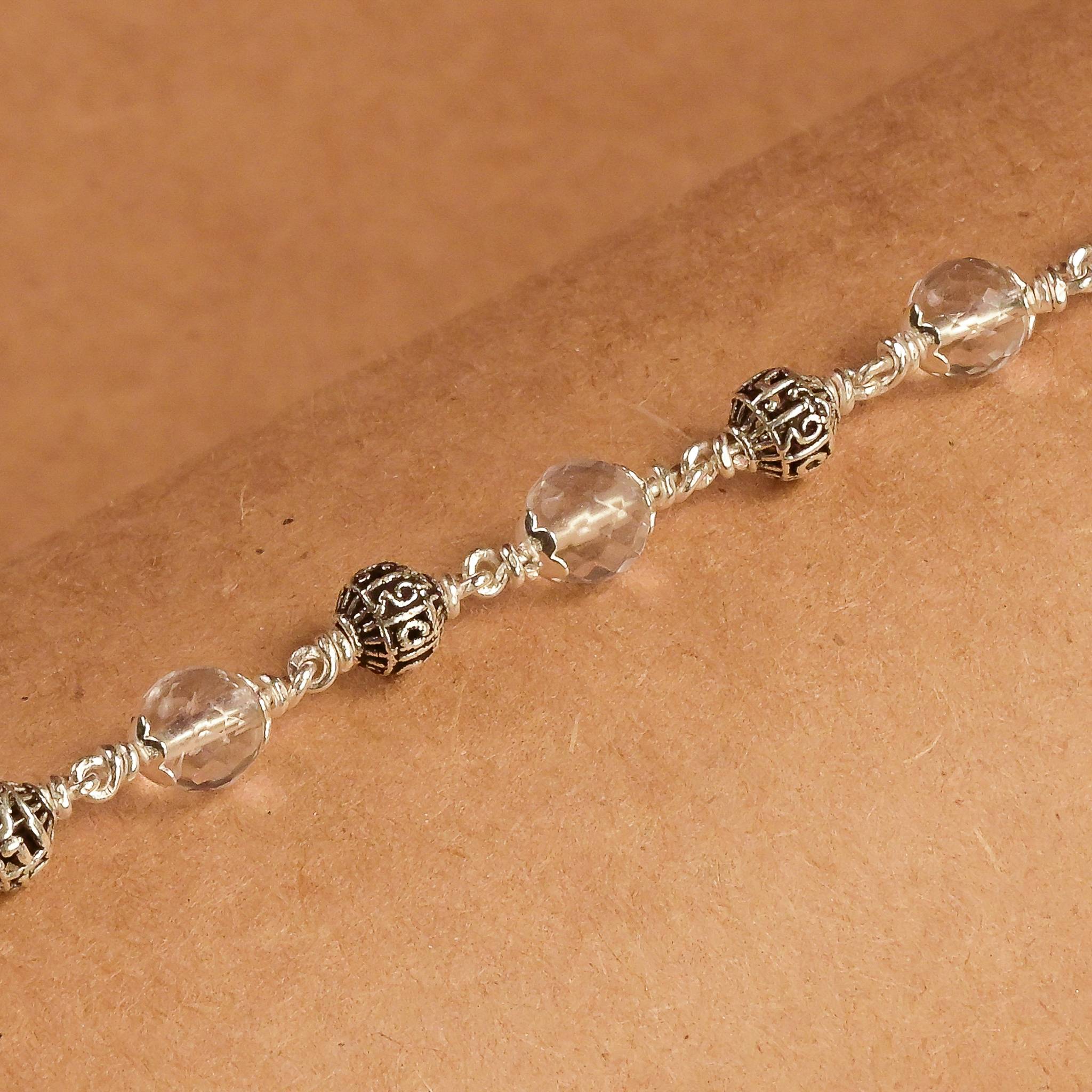 5-6 MM Daimond Cut Sphatik With Om Namah Shivay Beads Bracelet